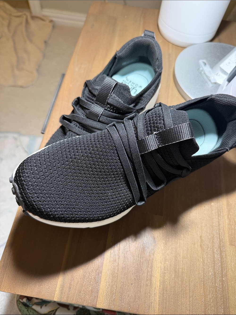 Ryka Women's Black Knit Slip-On Sneakers with Light Blue Insole